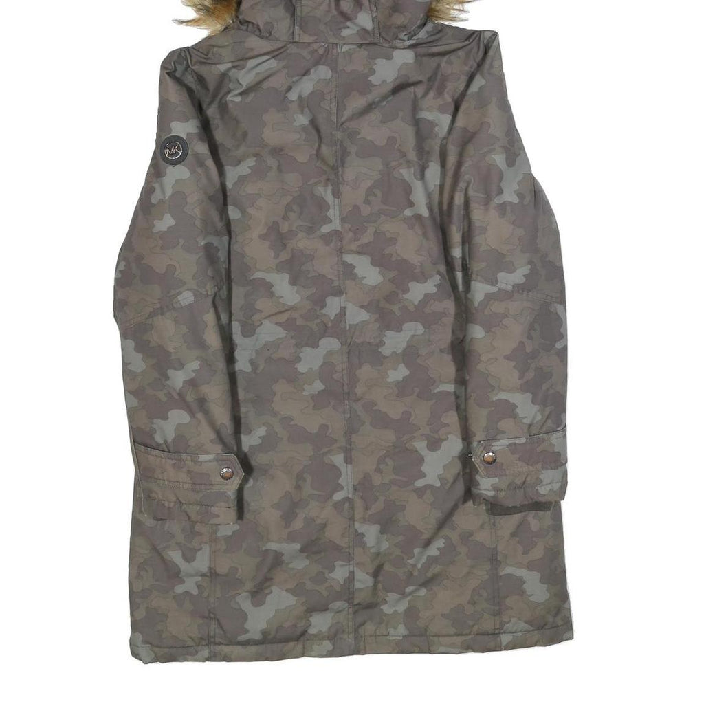 MICHAEL KORS Womens Green & Beige Camo Outdoor Jacket M Polyester Blend Zip