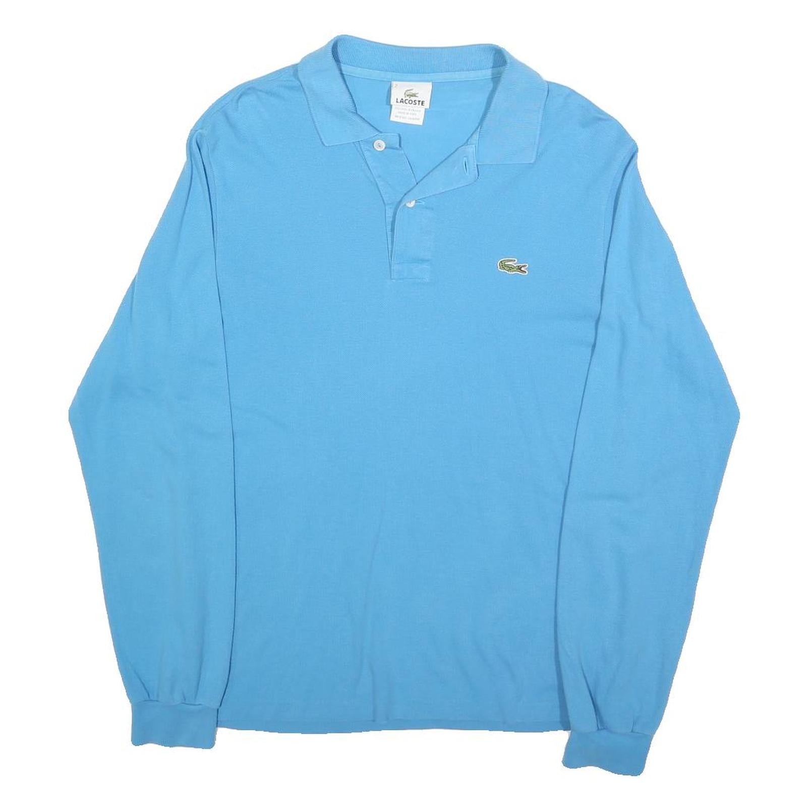 LACOSTE Mens Blue Long Sleeve Plain Polo Shirt S Cotton Blend Casual Classic