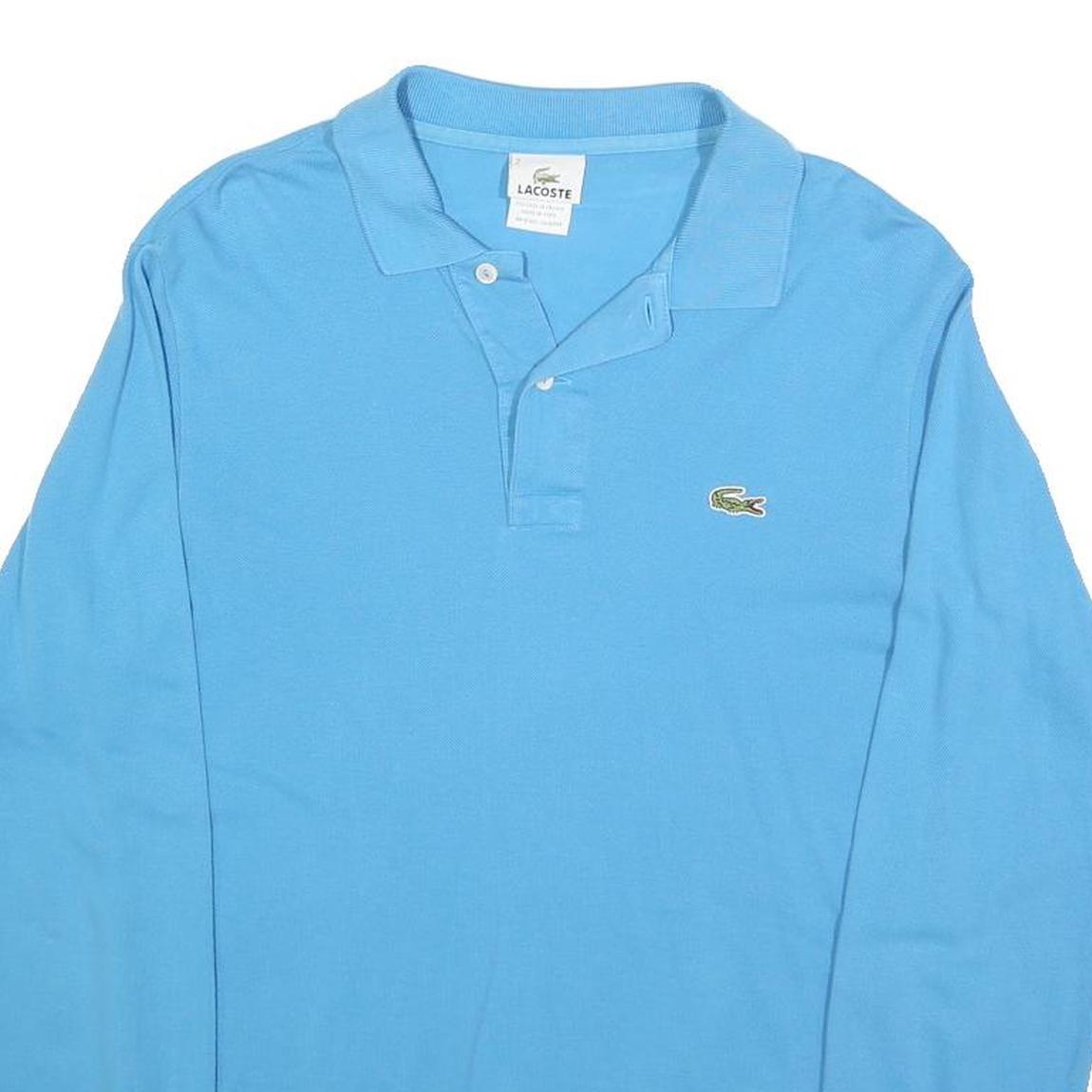LACOSTE Mens Blue Long Sleeve Plain Polo Shirt S Cotton Blend Casual Classic