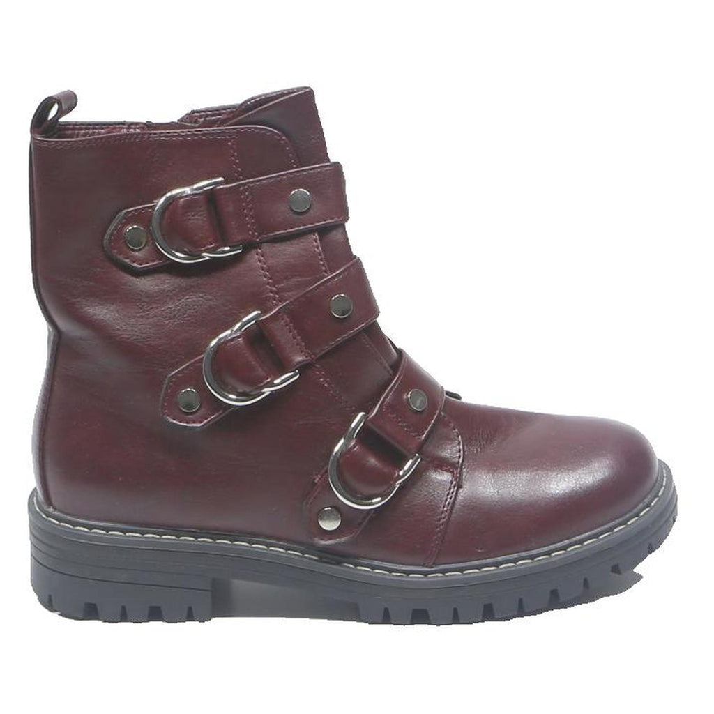 KOHL'S Womens Red Leather Ankle Boots UK 7 Stylish Buckle Detail Zip Up