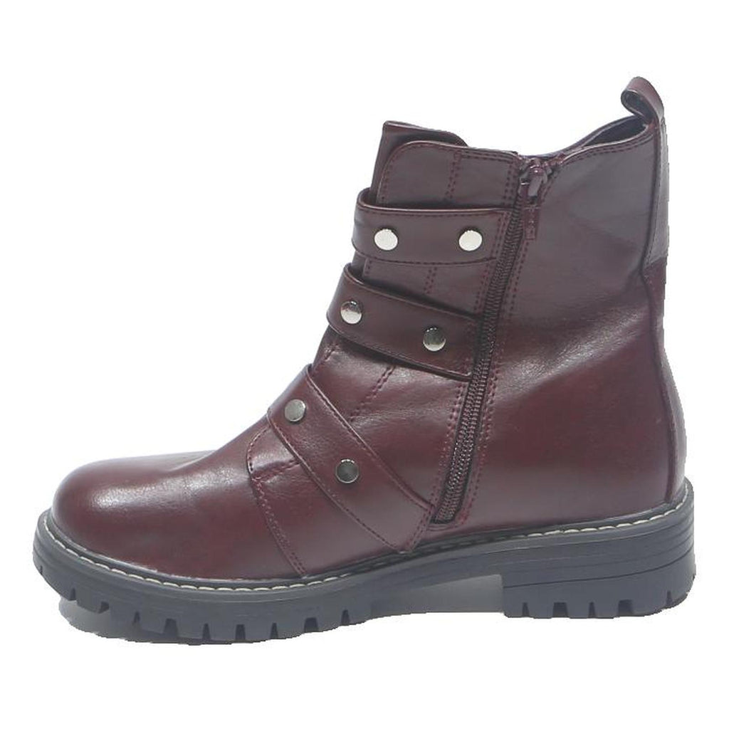 KOHL'S Womens Red Leather Ankle Boots UK 7 Stylish Buckle Detail Zip Up