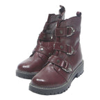 KOHL'S Womens Red Leather Ankle Boots UK 7 Stylish Buckle Detail Zip Up