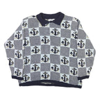 ALFRED DUNNER Womens Navy Blue & Light Blue Anchor Patterned Jumper Collared