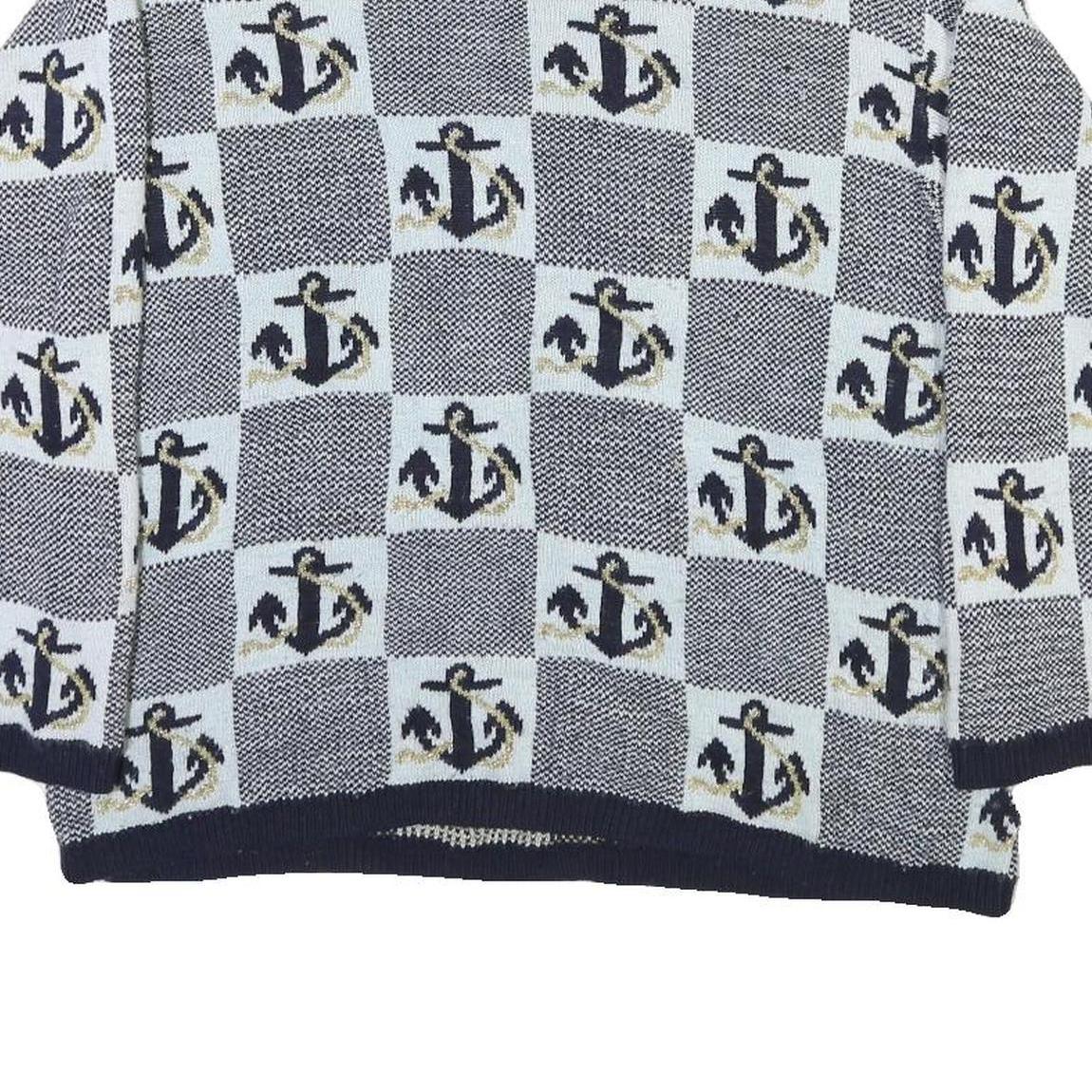 ALFRED DUNNER Womens Navy Blue & Light Blue Anchor Patterned Jumper Collared