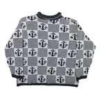 ALFRED DUNNER Womens Navy Blue & Light Blue Anchor Patterned Jumper Collared