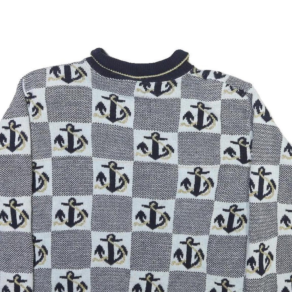 ALFRED DUNNER Womens Navy Blue & Light Blue Anchor Patterned Jumper Collared