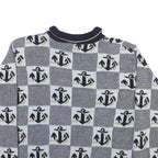 ALFRED DUNNER Womens Navy Blue & Light Blue Anchor Patterned Jumper Collared