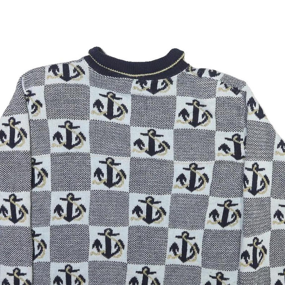 ALFRED DUNNER Womens Navy Blue & Light Blue Anchor Patterned Jumper Collared