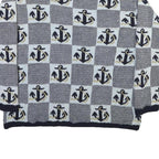 ALFRED DUNNER Womens Navy Blue & Light Blue Anchor Patterned Jumper Collared