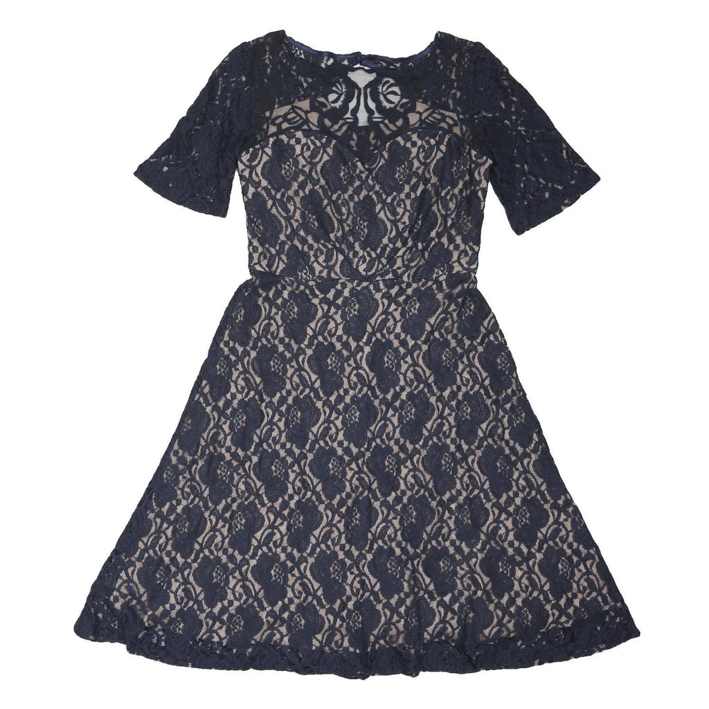 MONSOON Womens Navy Blue Fit & Flare Lace Knee Length Dress UK 12 Elegant