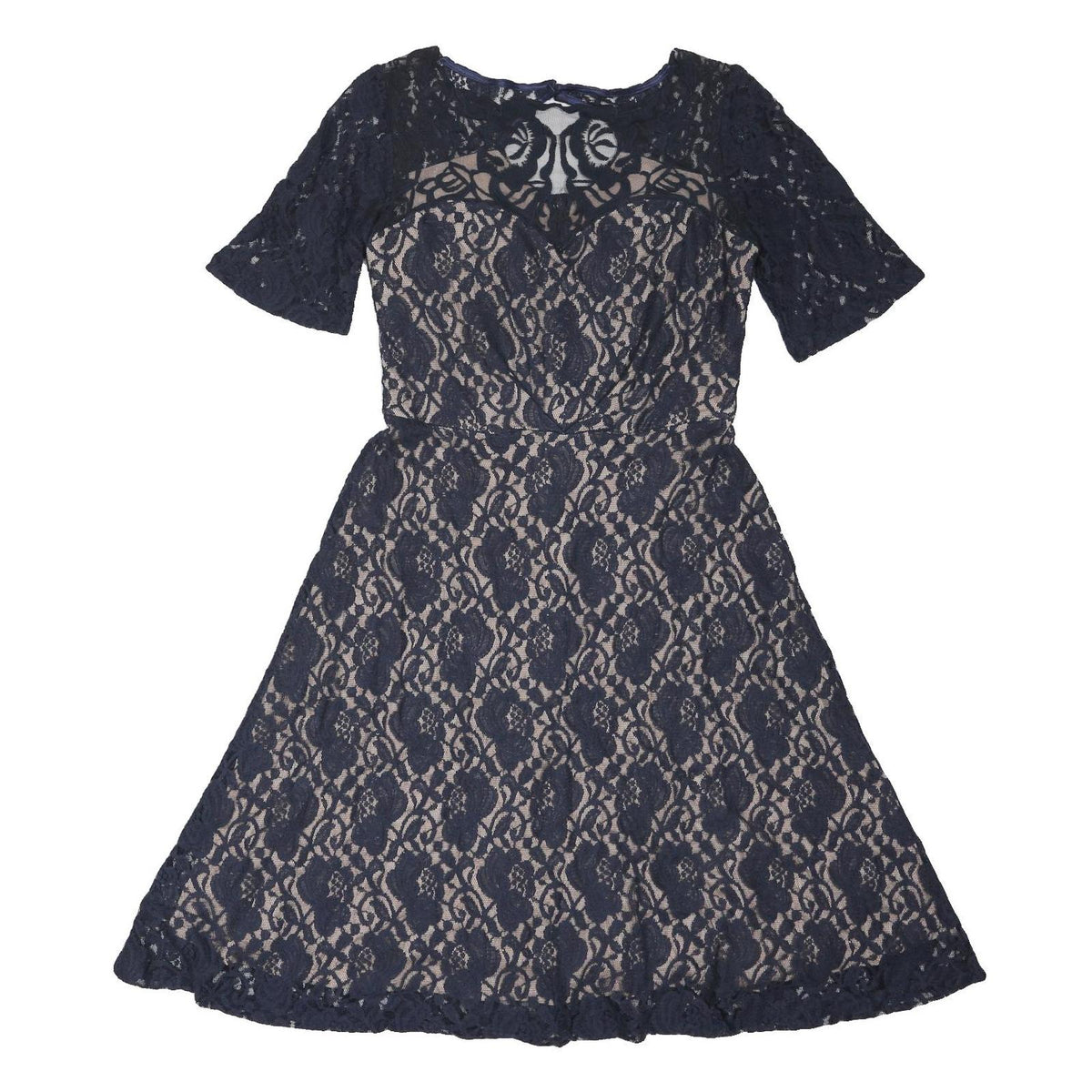 MONSOON Womens Navy Blue Fit & Flare Lace Knee Length Dress UK 12 Elegant