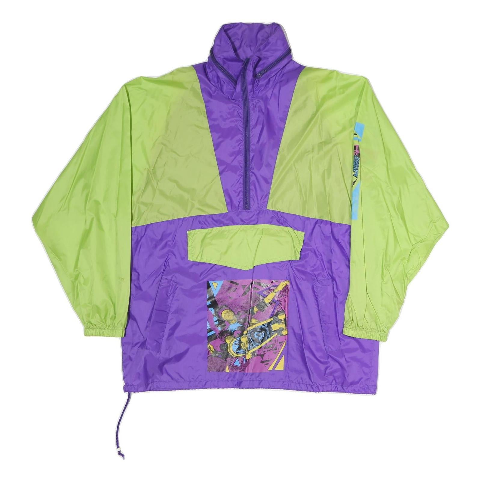 Womens Purple & Green Vintage Windbreaker Jacket XL Polyester Blend Colourblock