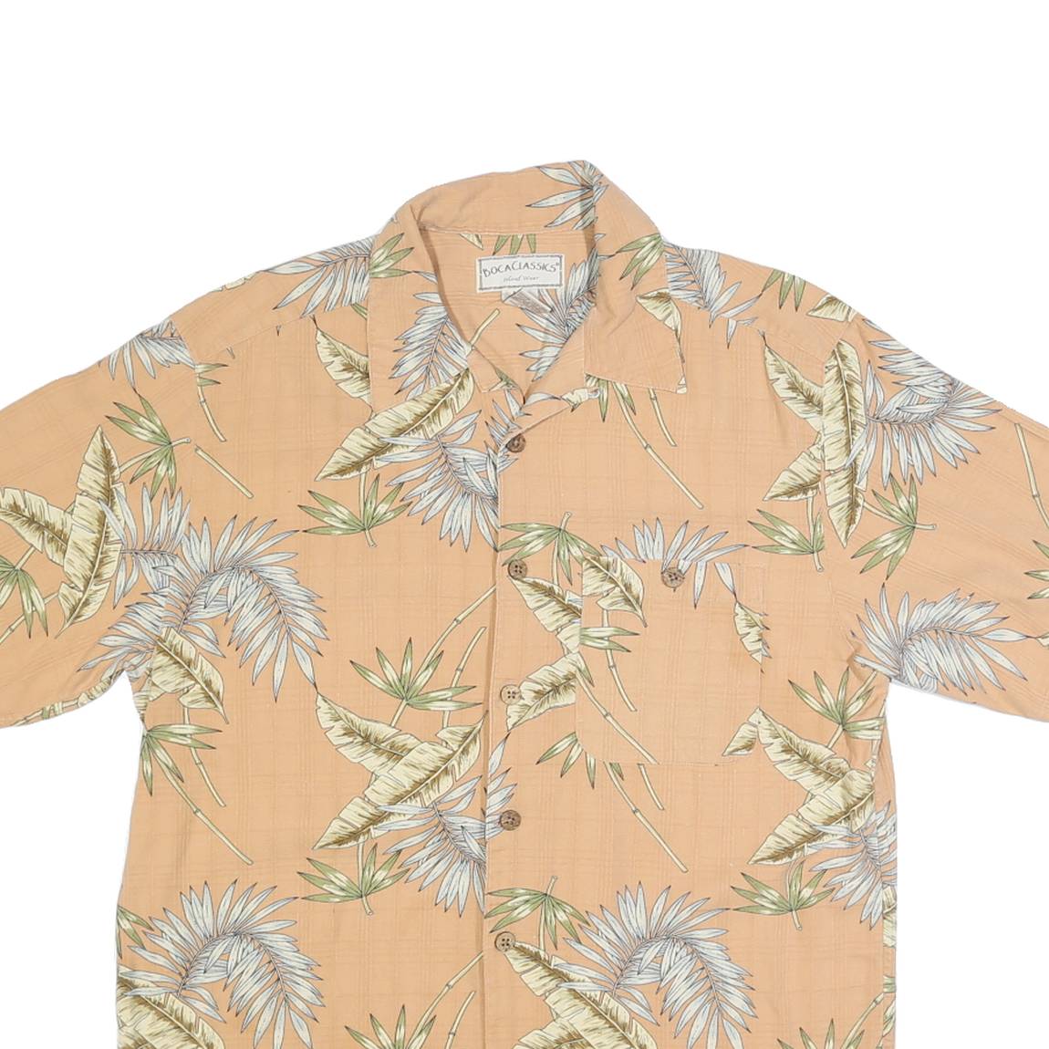 BOCA CLASSICS Mens Peach Leaf Print Silk Shirt M Summer Casual Tropical