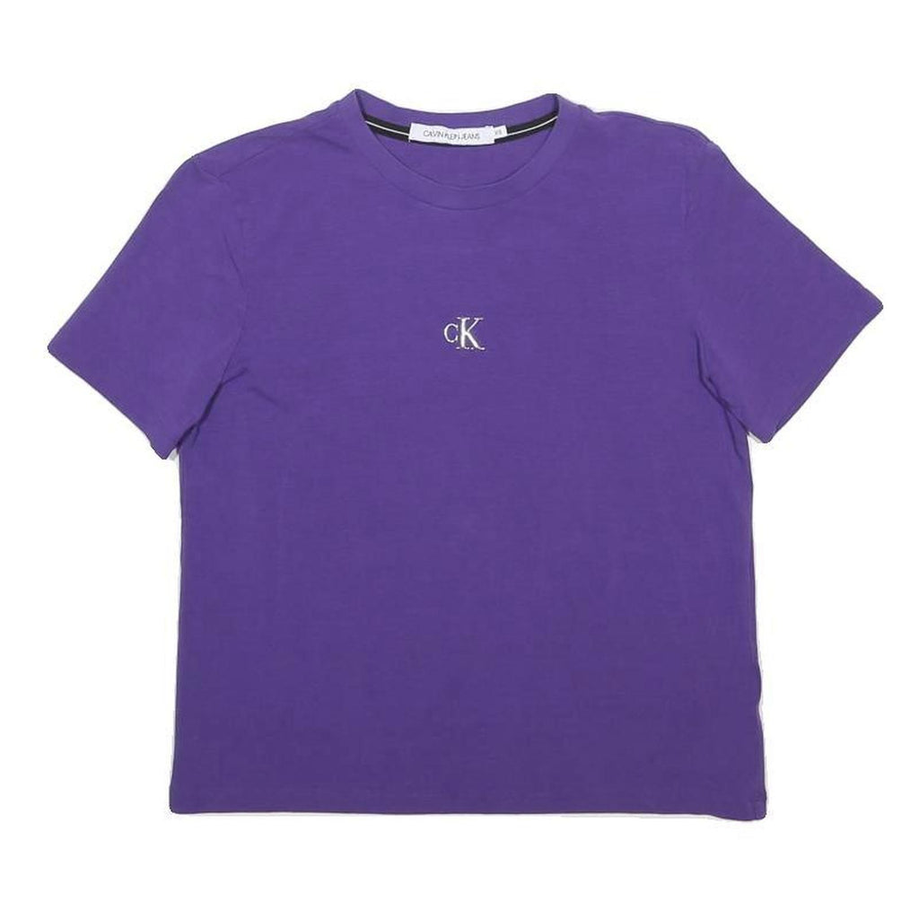 CALVIN KLEIN JEANS Womens Purple XS Short Sleeve Crew Neck Logo T-Shirt