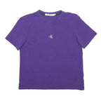CALVIN KLEIN JEANS Womens Purple XS Short Sleeve Crew Neck Logo T-Shirt