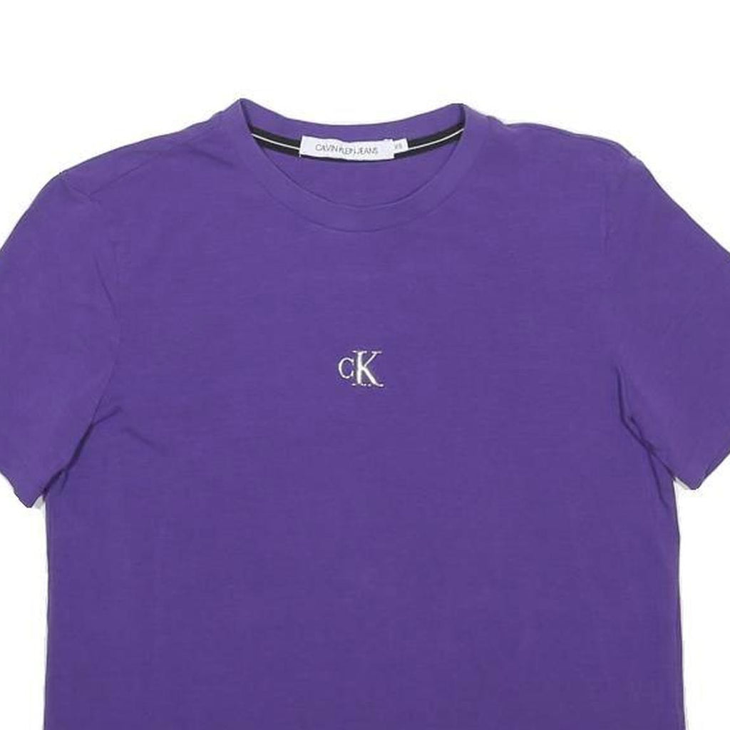 CALVIN KLEIN JEANS Womens Purple XS Short Sleeve Crew Neck Logo T-Shirt