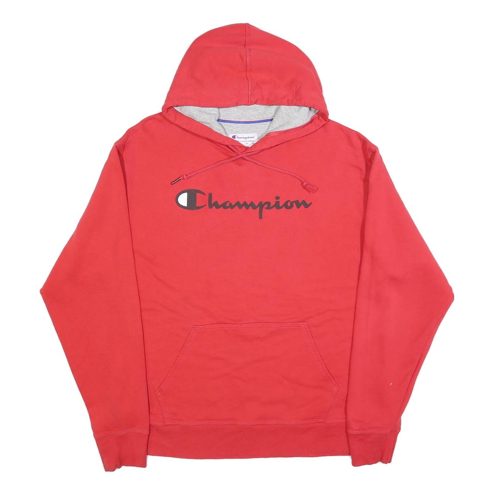 CHAMPION Mens Red Pullover Hoodie L Cotton Blend Hooded Sweatshirt