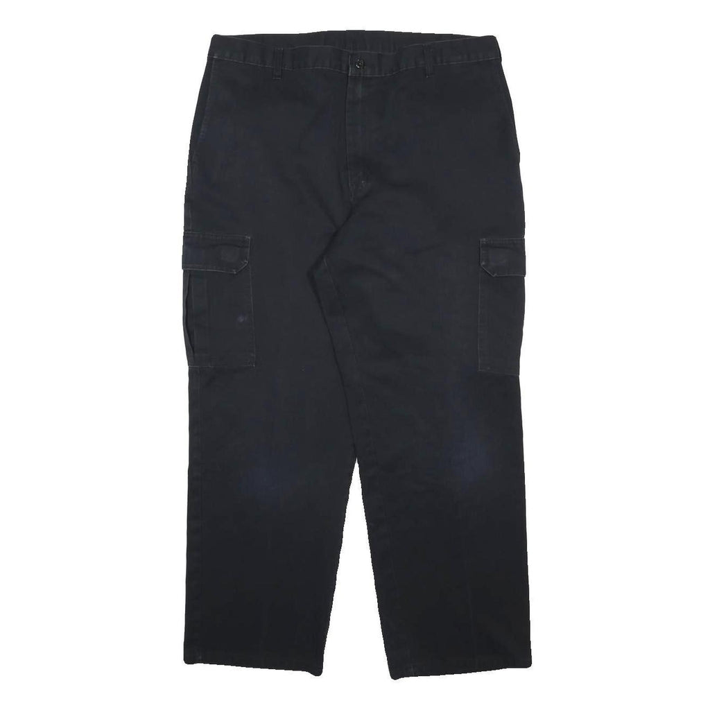 DICKIES Mens Cotton Blend Black Relaxed Cargo Trousers W38 L30 Workwear Style