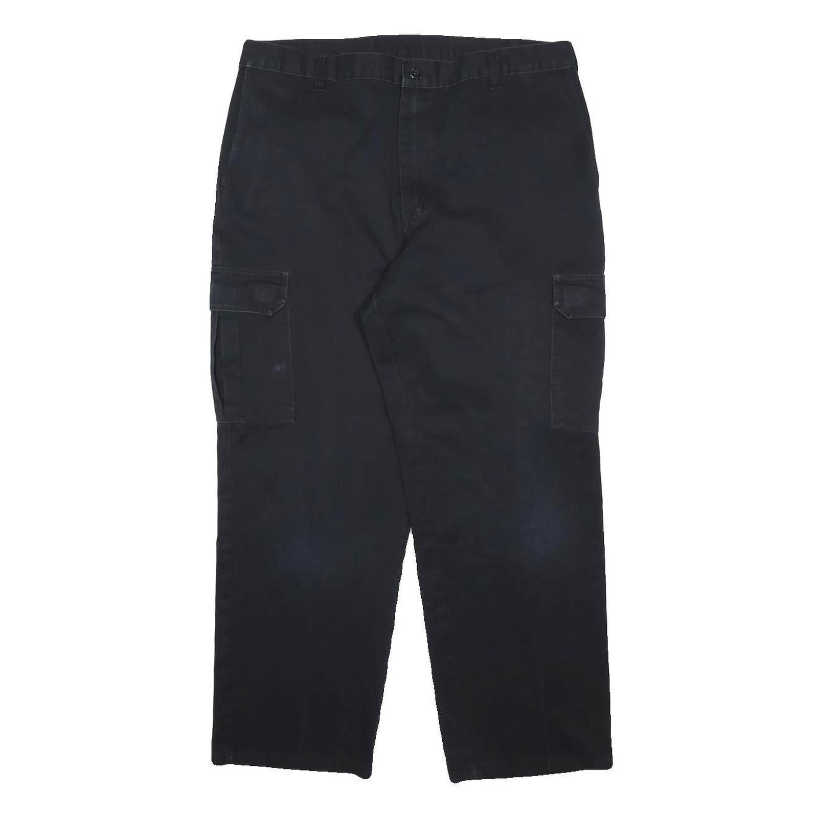 DICKIES Mens Cotton Blend Black Relaxed Cargo Trousers W38 L30 Workwear Style