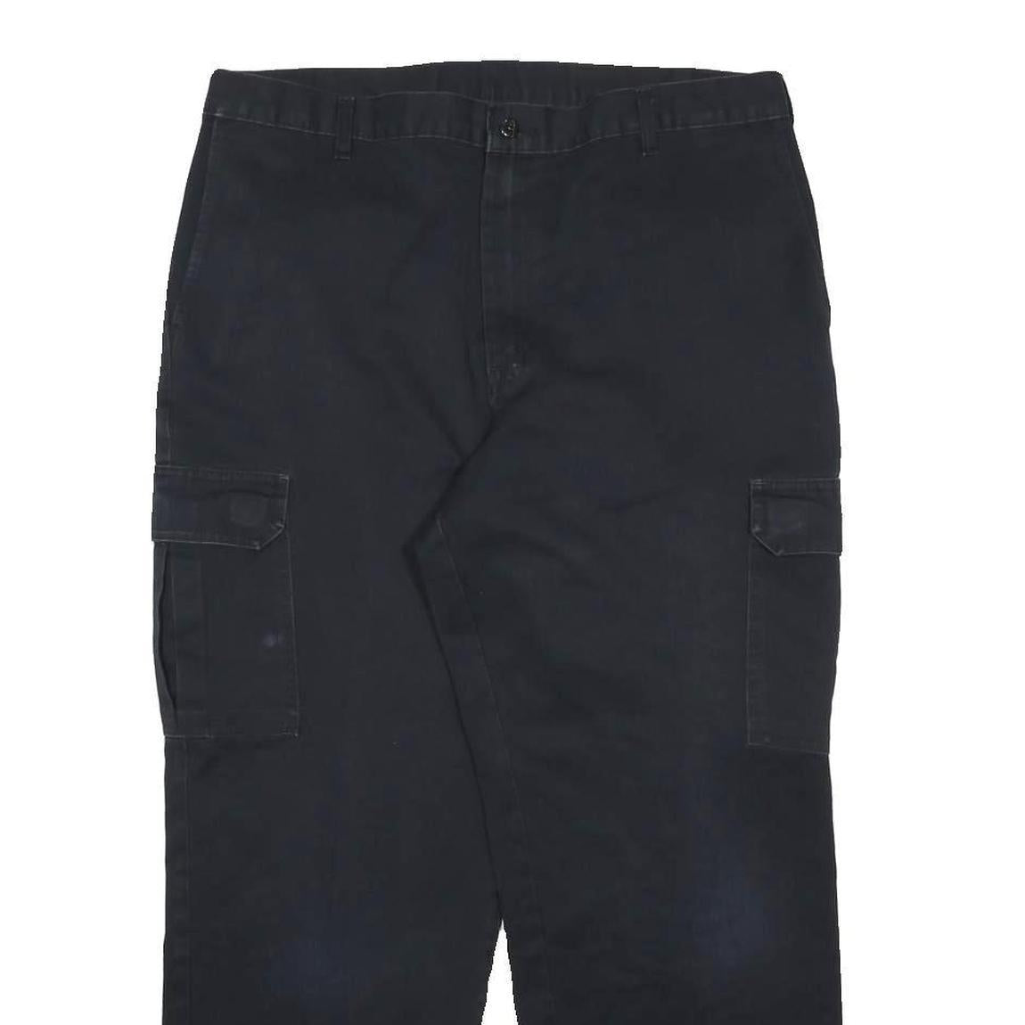 DICKIES Mens Cotton Blend Black Relaxed Cargo Trousers W38 L30 Workwear Style