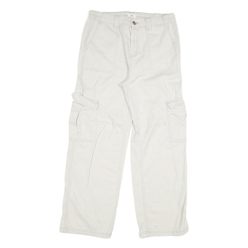 Womens White Regular Cotton Straight Fit Jeans W31 L29 Cargo Pocket Casual