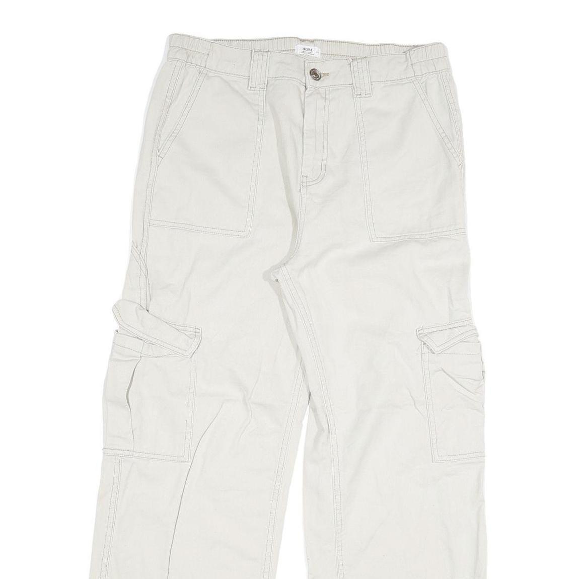 Womens White Regular Cotton Straight Fit Jeans W31 L29 Cargo Pocket Casual