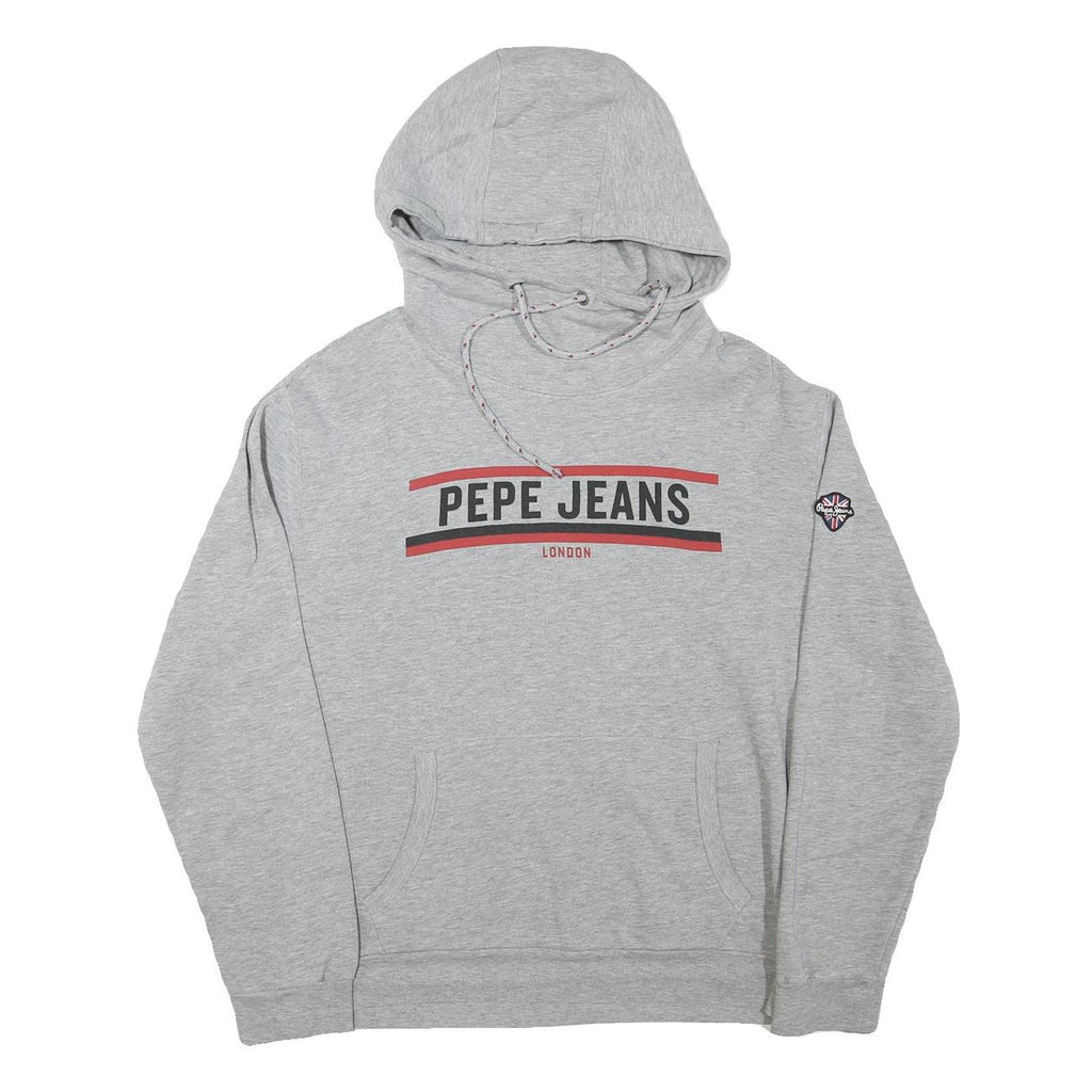PEPE JEANS Mens Grey Hoodie M Cotton Blend Pullover Logo Print London