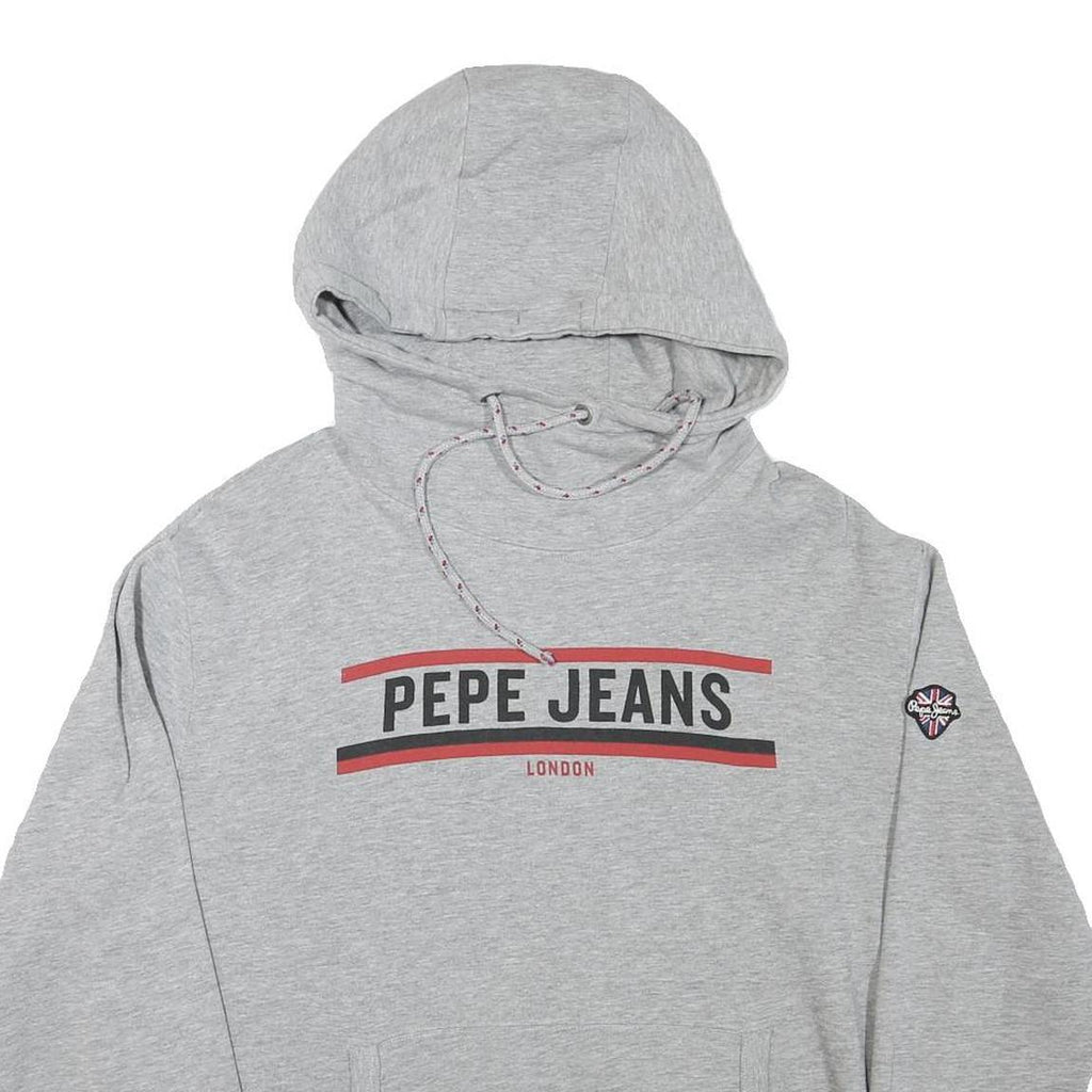PEPE JEANS Mens Grey Hoodie M Cotton Blend Pullover Logo Print London