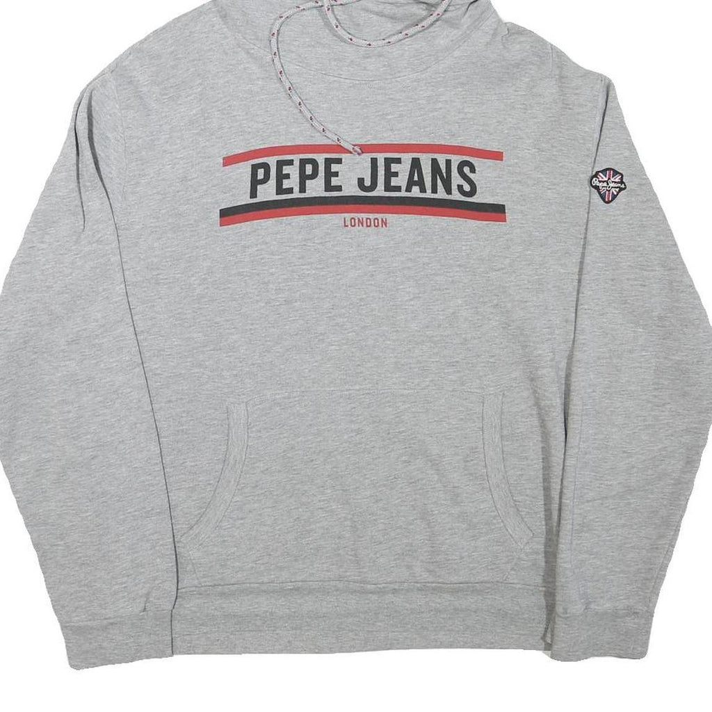 PEPE JEANS Mens Grey Hoodie M Cotton Blend Pullover Logo Print London