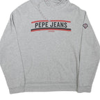 PEPE JEANS Mens Grey Hoodie M Cotton Blend Pullover Logo Print London