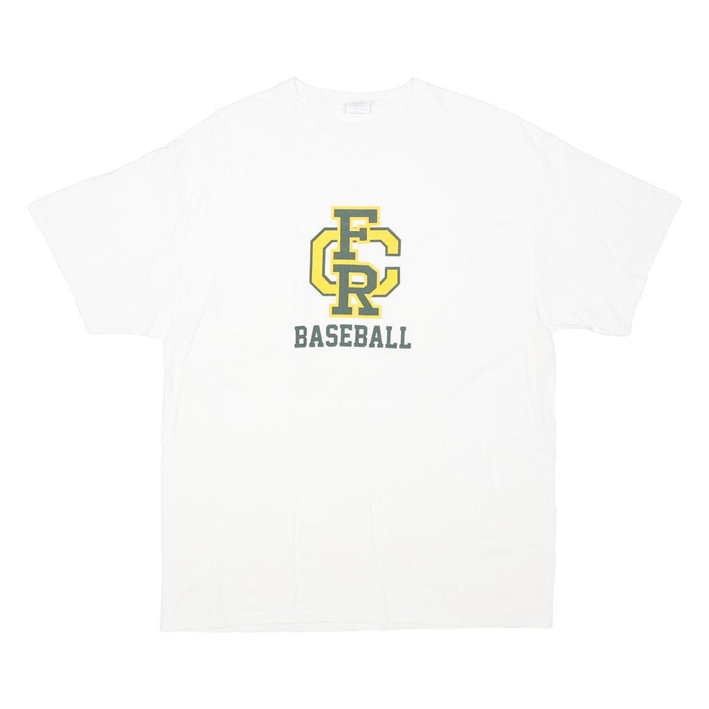 PORT & COMPANY Mens White FR Baseball Graphic T-Shirt XL Short Sleeve Crew Neck