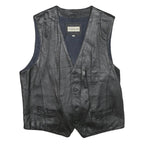 CONWELL Mens Black Leather Waistcoat XL Button Woven Classic Vest