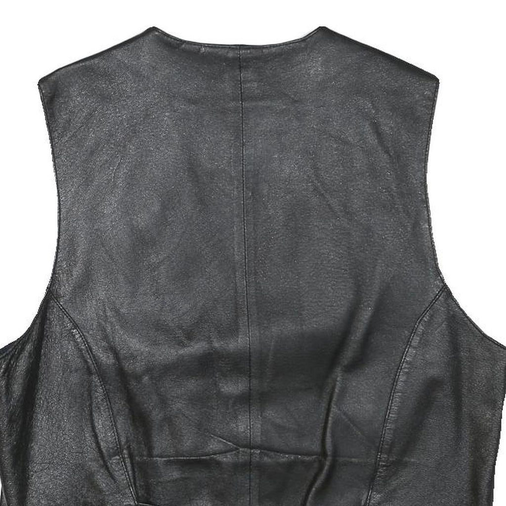 CONWELL Mens Black Leather Waistcoat XL Button Woven Classic Vest