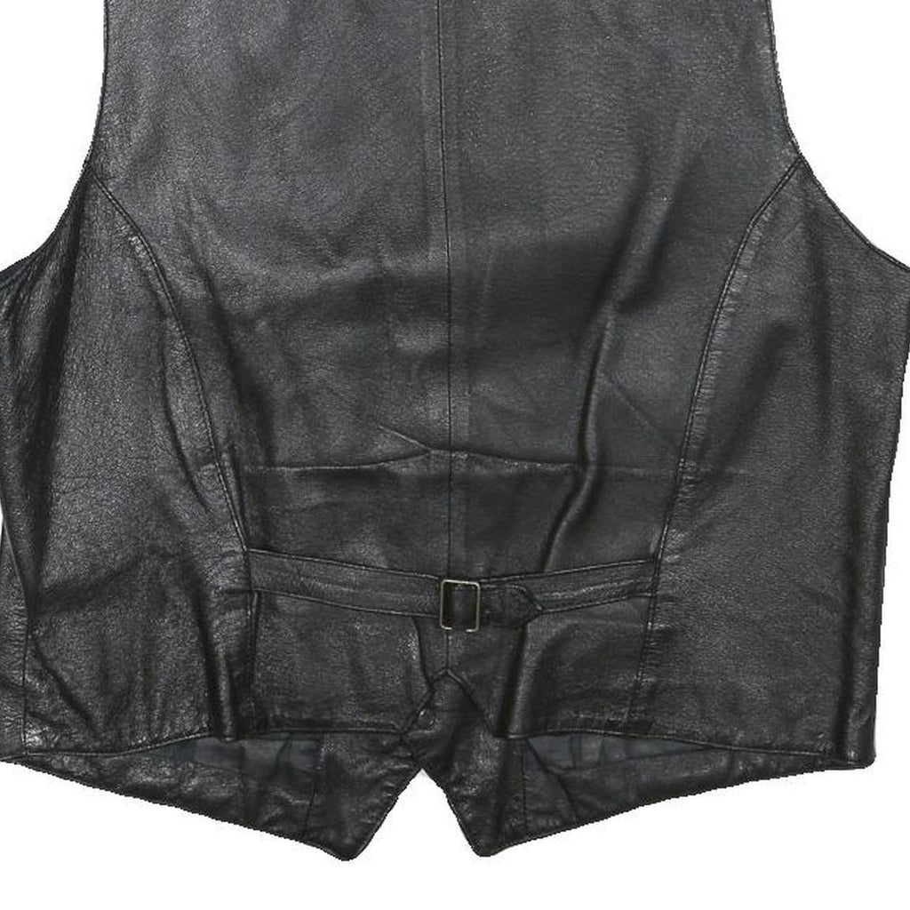 CONWELL Mens Black Leather Waistcoat XL Button Woven Classic Vest