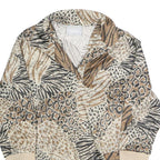 BLAIR Womens Beige Animal Print Printed Top Long Sleeve Collared S Polyester