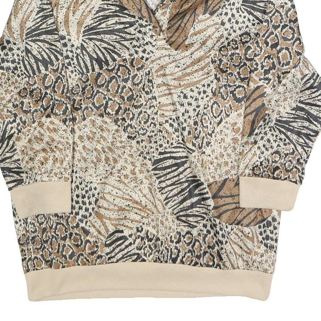 BLAIR Womens Beige Animal Print Printed Top Long Sleeve Collared S Polyester