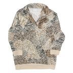 BLAIR Womens Beige Animal Print Printed Top Long Sleeve Collared S Polyester