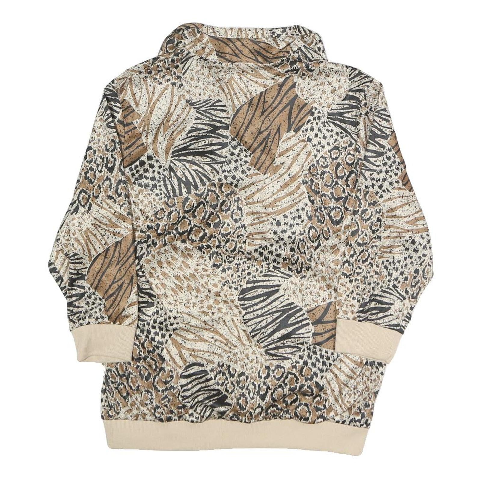 BLAIR Womens Beige Animal Print Printed Top Long Sleeve Collared S Polyester