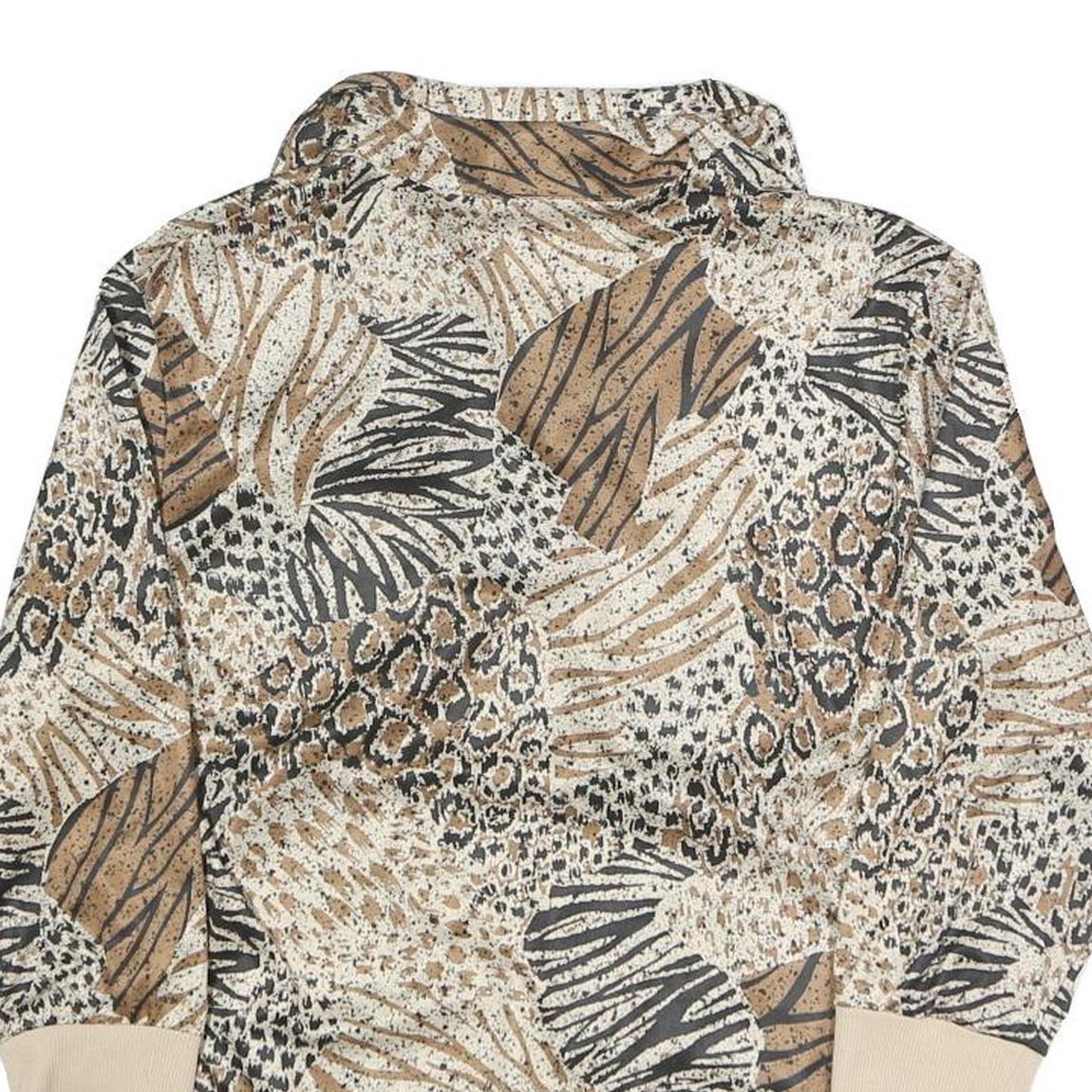 BLAIR Womens Beige Animal Print Printed Top Long Sleeve Collared S Polyester