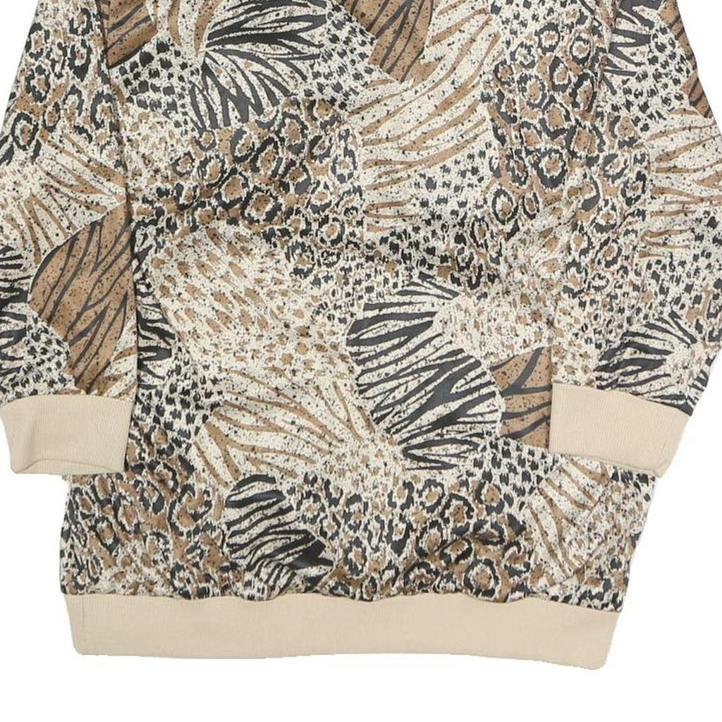 BLAIR Womens Beige Animal Print Printed Top Long Sleeve Collared S Polyester