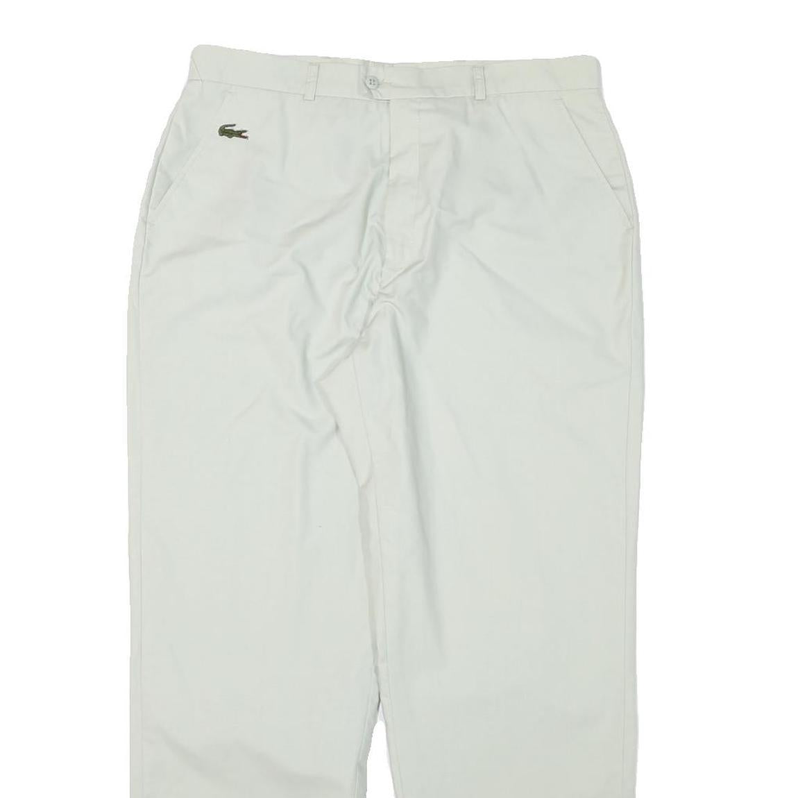 LACOSTE Mens Cotton Blend White Relaxed Straight Trousers W31 L27 Casual Summer
