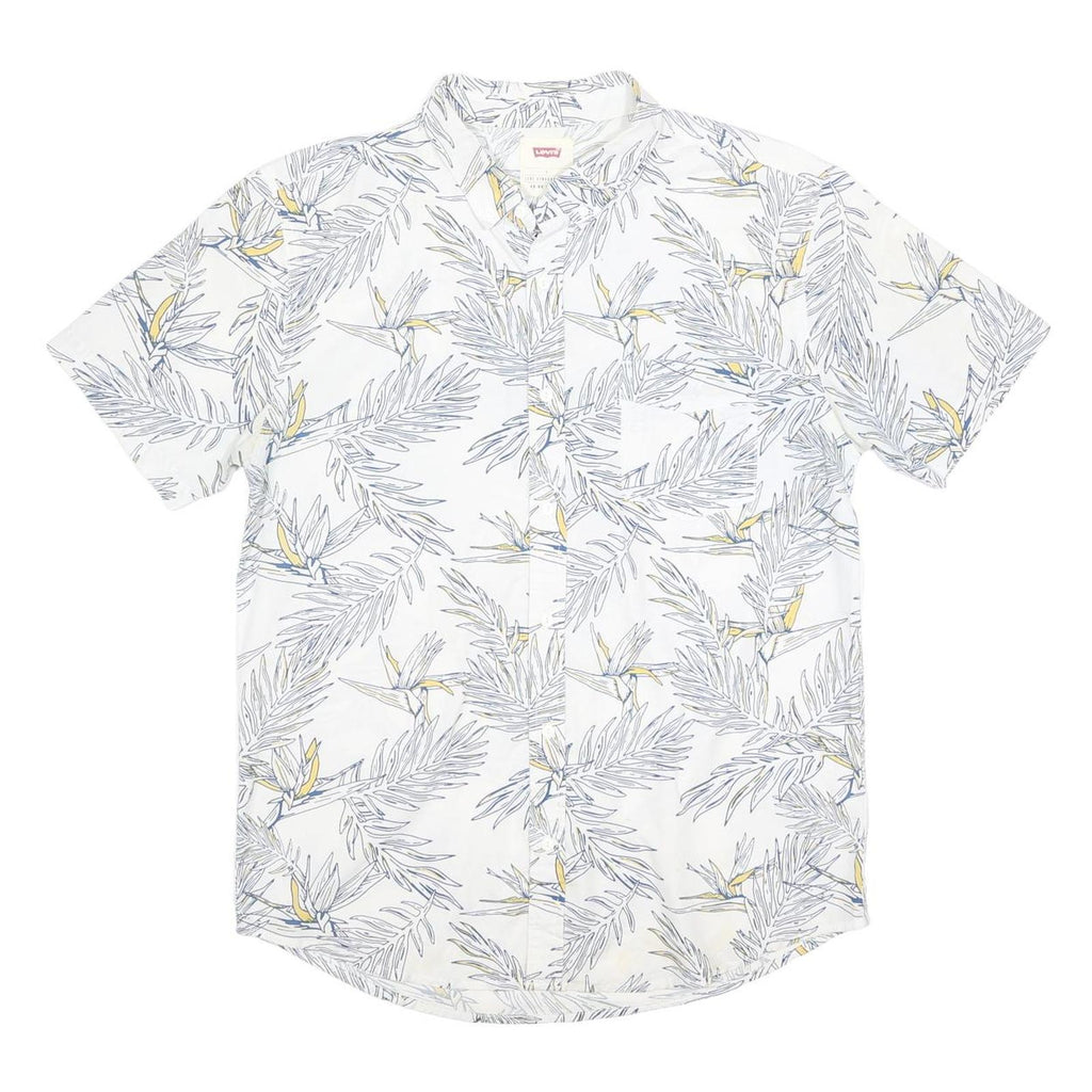 LEVI'S Mens White Blue & Yellow Tropical Print Shirt L Cotton Blend Casual