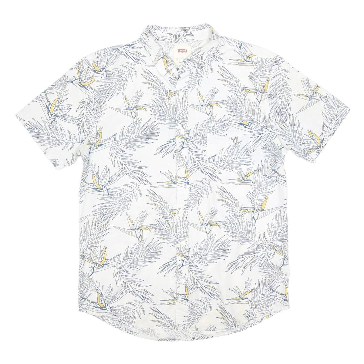 LEVI'S Mens White Blue & Yellow Tropical Print Shirt L Cotton Blend Casual