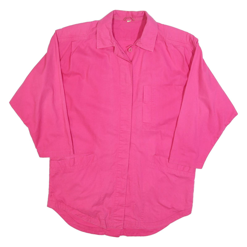 Womens Pink Cotton Blend Button Jacket L Casual Relaxed Fit Plain Stylish