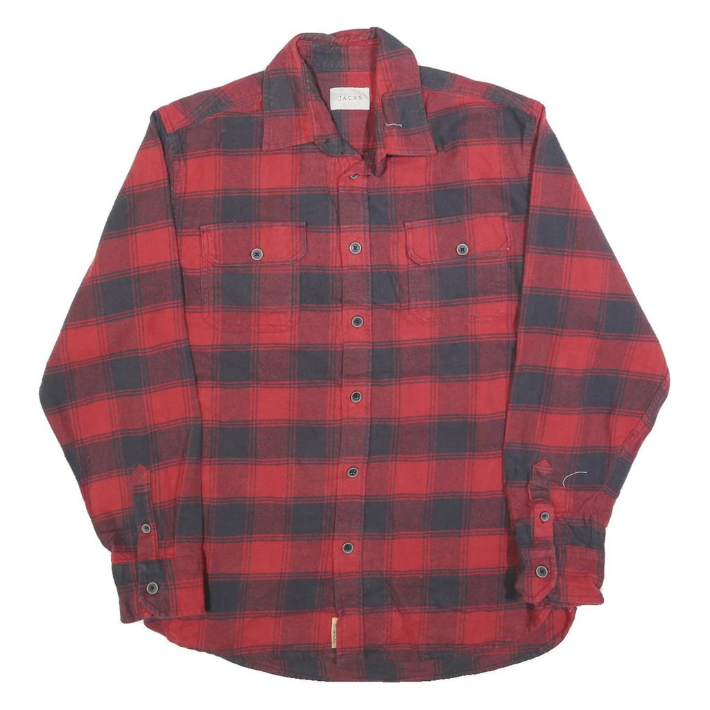JACHS Mens Red & Black Check Shirt M Cotton Blend Classic Button Down