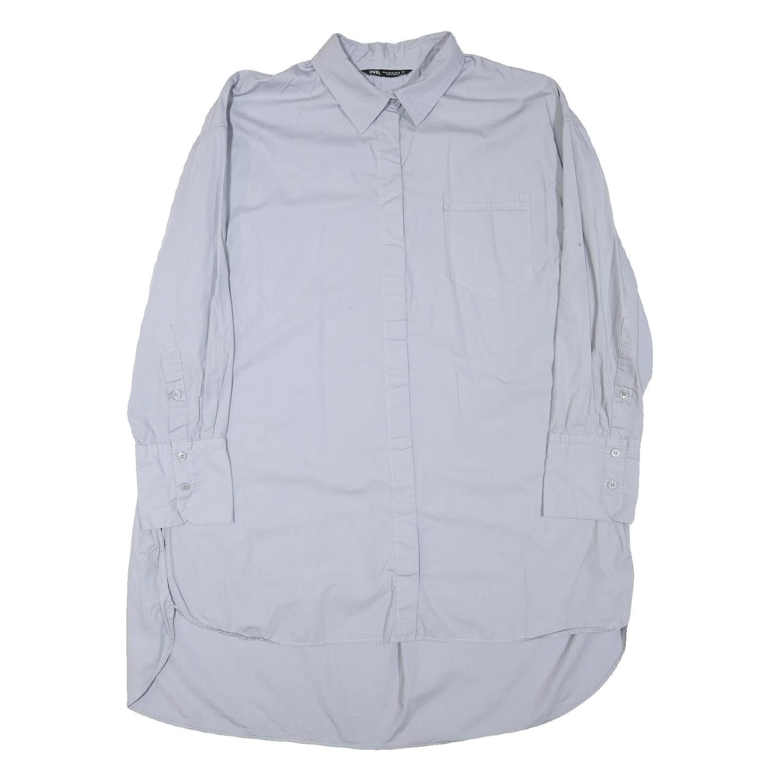 ZARA Womens Light Blue Oversized Shirt Long Sleeve Collared Cotton Blend XL