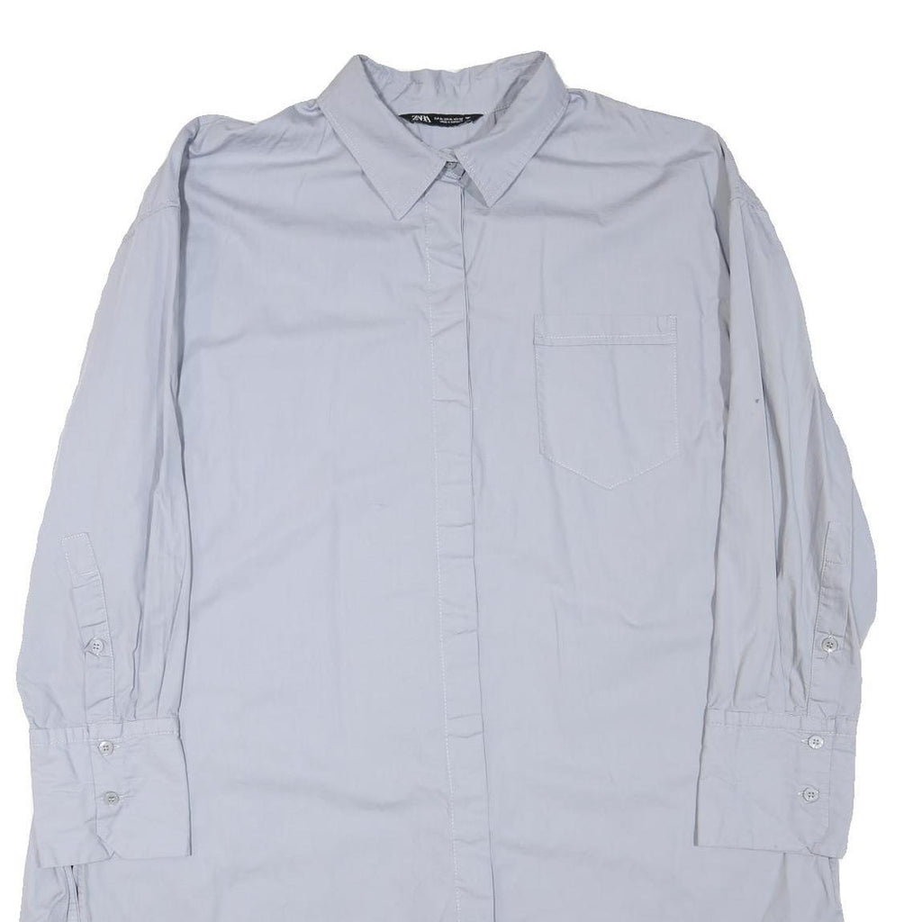 ZARA Womens Light Blue Oversized Shirt Long Sleeve Collared Cotton Blend XL