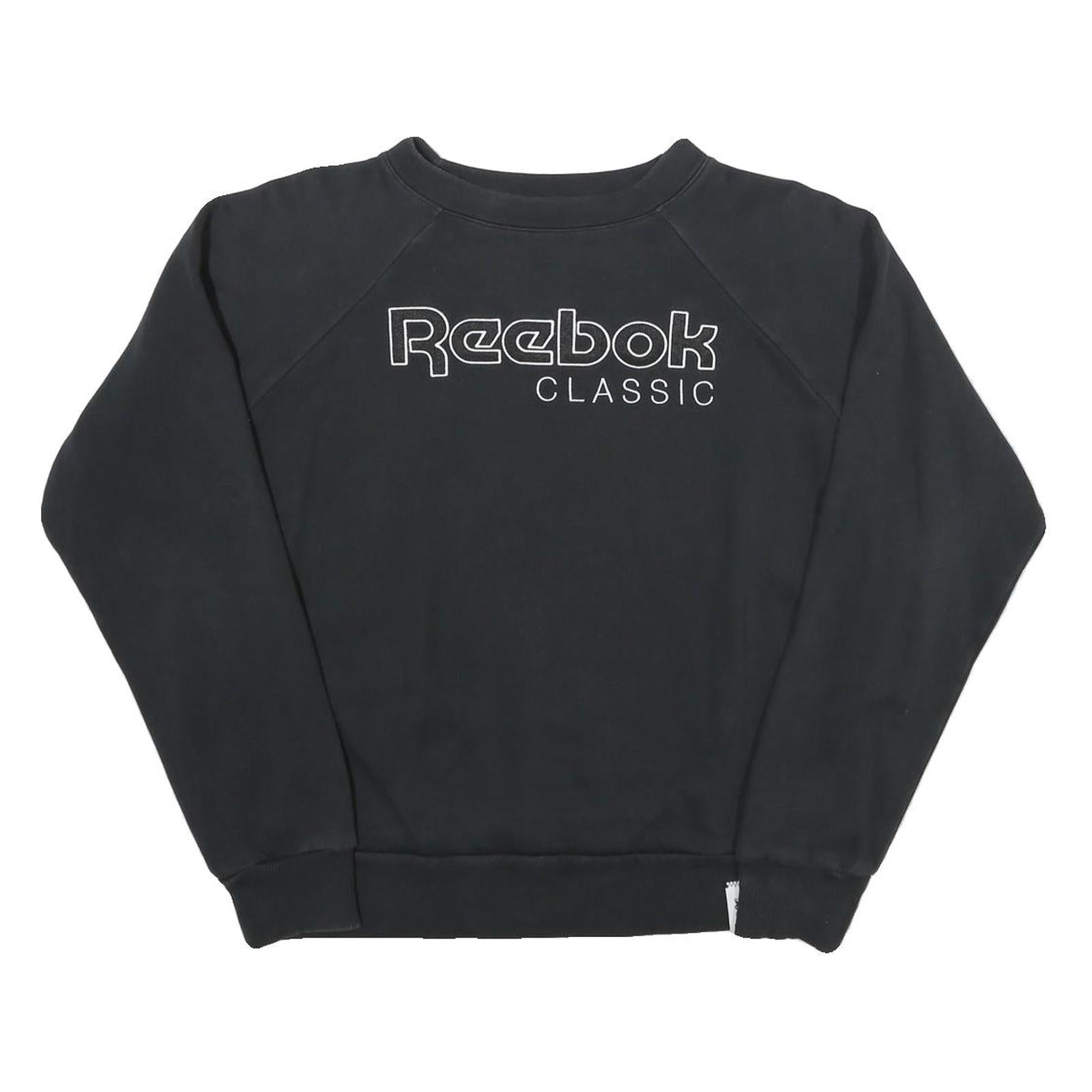 REEBOK Womens Black Classic Crew Neck M Cotton Blend Sweatshirt Pullover