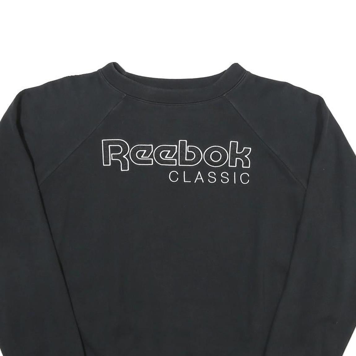 REEBOK Womens Black Classic Crew Neck M Cotton Blend Sweatshirt Pullover