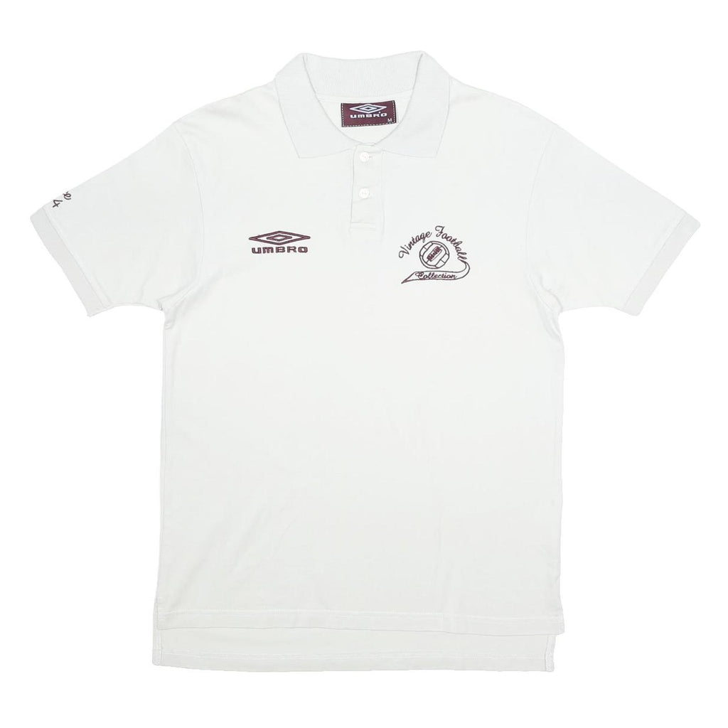 UMBRO Mens White Vintage Football Collection Short Sleeve Polo Shirt M Cotton